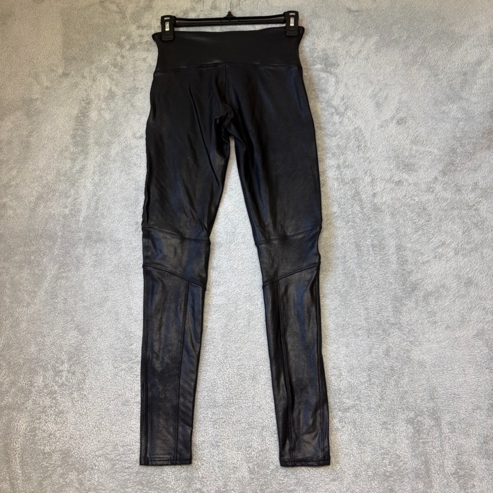 Spanx Pants Womens M Leggings Black Faux Leather Moto Stretchy Biker